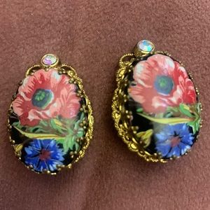 Hand Painted Porcelain clip on earrings